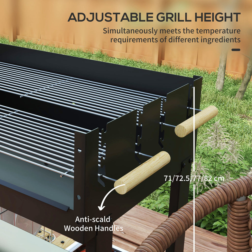 Outsunny Charcoal BBQ Grill, Barbecue Trolley with Double Adjustable Grill, Side Table, Storage Shelf and Wheels for Outdoor Garden Party Cooking, Black - SGP Garden Ltd