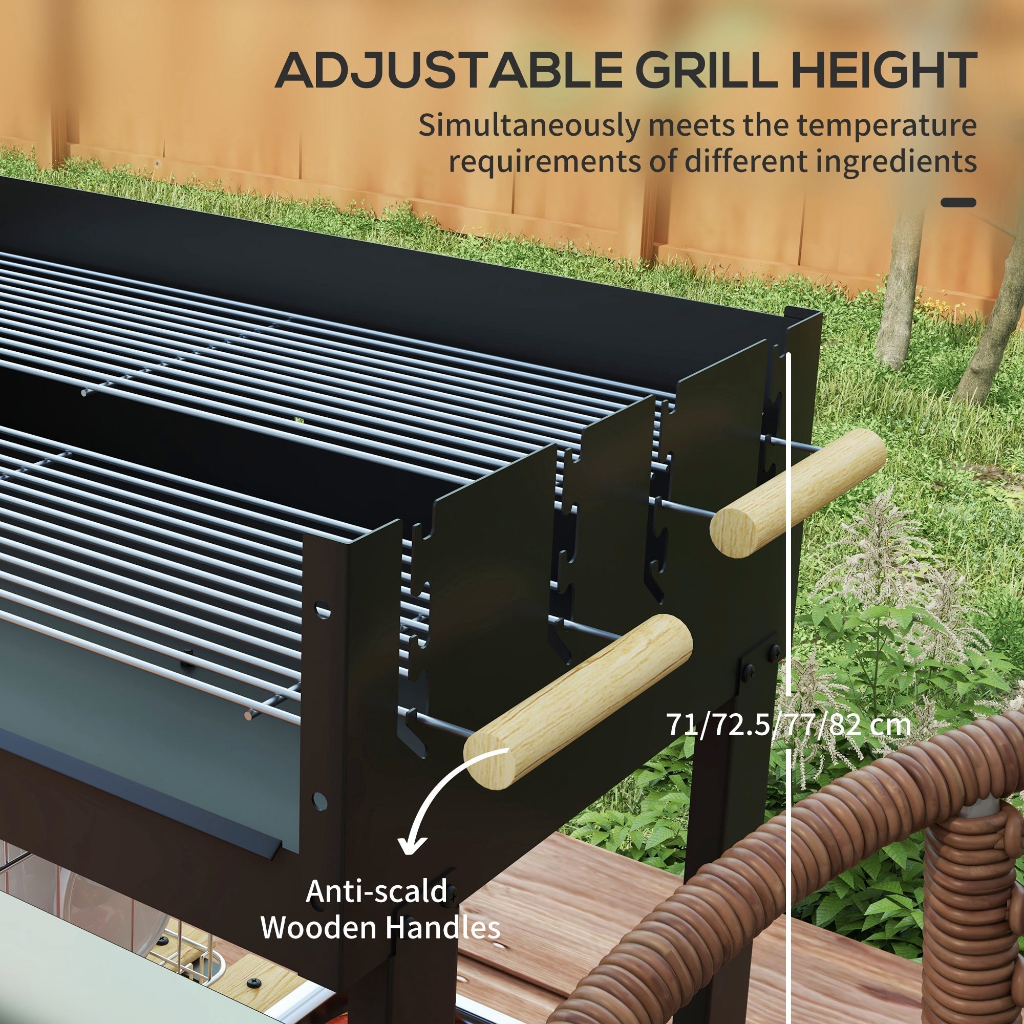 Outsunny Charcoal BBQ Grill, Barbecue Trolley with Double Adjustable Grill, Side Table, Storage Shelf and Wheels for Outdoor Garden Party Cooking, Black - SGP Garden Ltd