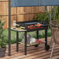 Outsunny Charcoal BBQ Grill, Barbecue Trolley with Double Adjustable Grill, Side Table, Storage Shelf and Wheels for Outdoor Garden Party Cooking, Black - SGP Garden Ltd