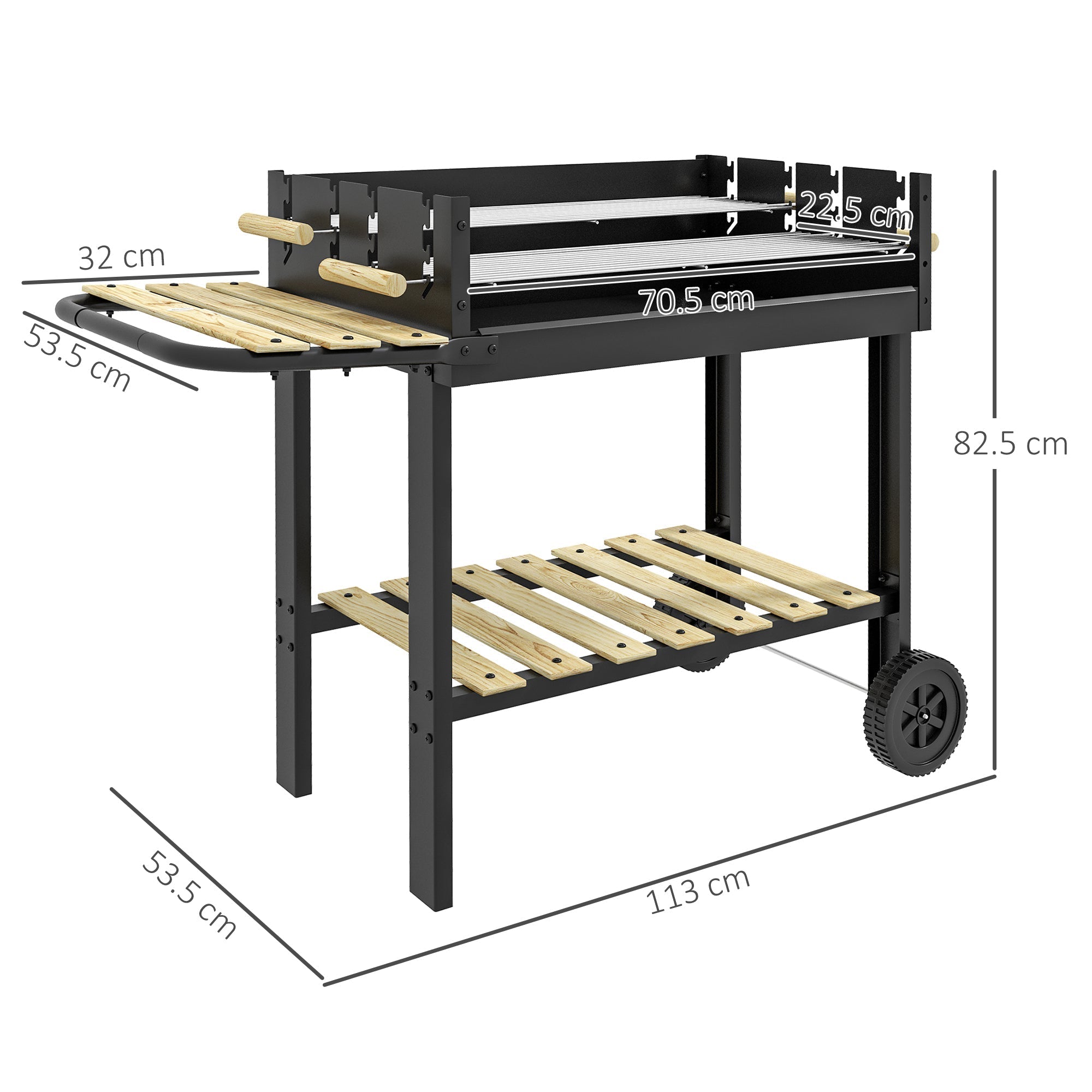 Outsunny Charcoal BBQ Grill, Barbecue Trolley with Double Adjustable Grill, Side Table, Storage Shelf and Wheels for Outdoor Garden Party Cooking, Black - SGP Garden Ltd