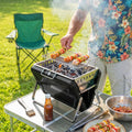 Outsunny Charcoal BBQ Grill Portable Stainless Steel Barbecue with Tilting Grate for Camping Picnic Garden Black - SGP Garden Ltd