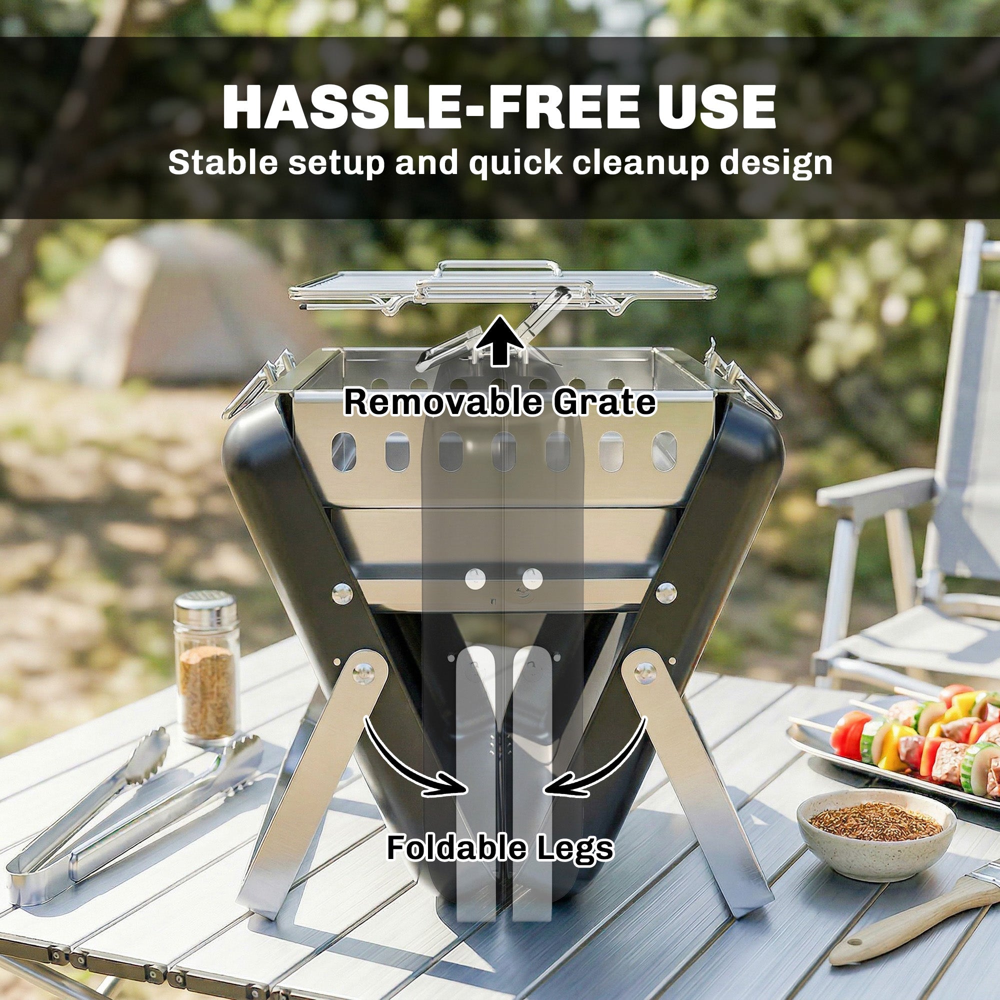 Outsunny Charcoal BBQ Grill Portable Stainless Steel Barbecue with Tilting Grate for Camping Picnic Garden Black - SGP Garden Ltd