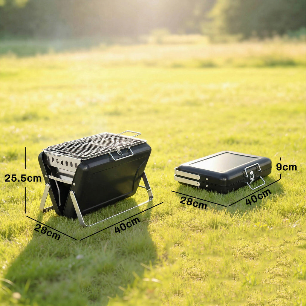 Outsunny Charcoal BBQ Grill Portable Stainless Steel Barbecue with Tilting Grate for Camping Picnic Garden Black - SGP Garden Ltd