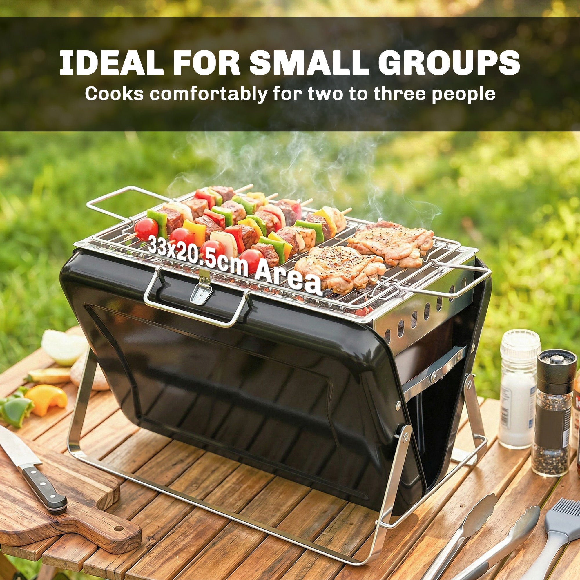 Outsunny Charcoal BBQ Grill Portable Stainless Steel Barbecue with Tilting Grate for Camping Picnic Garden Black - SGP Garden Ltd