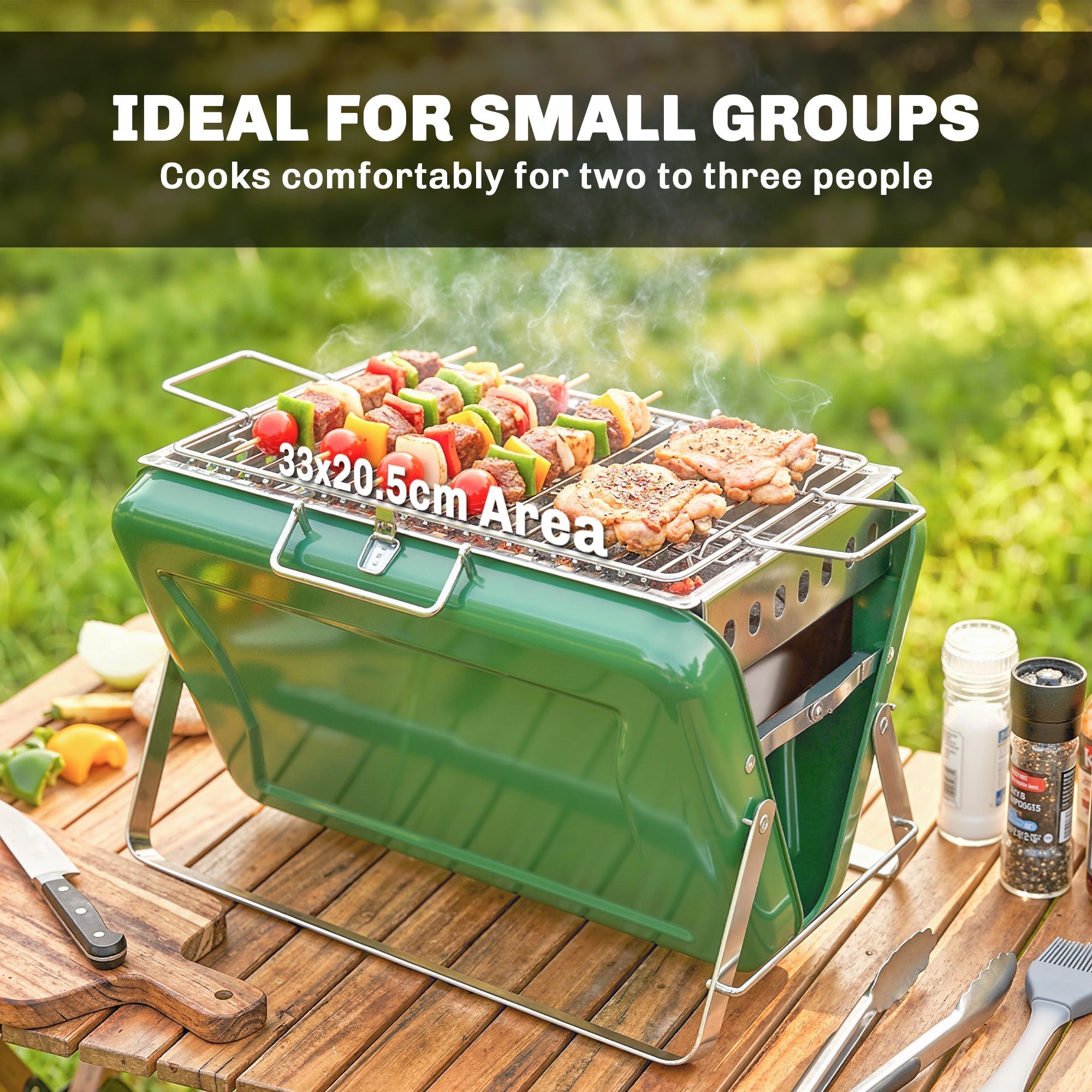 Outsunny Charcoal BBQ Grill Portable Stainless Steel Barbecue with Tilting Grate for Camping Picnic Garden Dark Green - SGP Garden Ltd