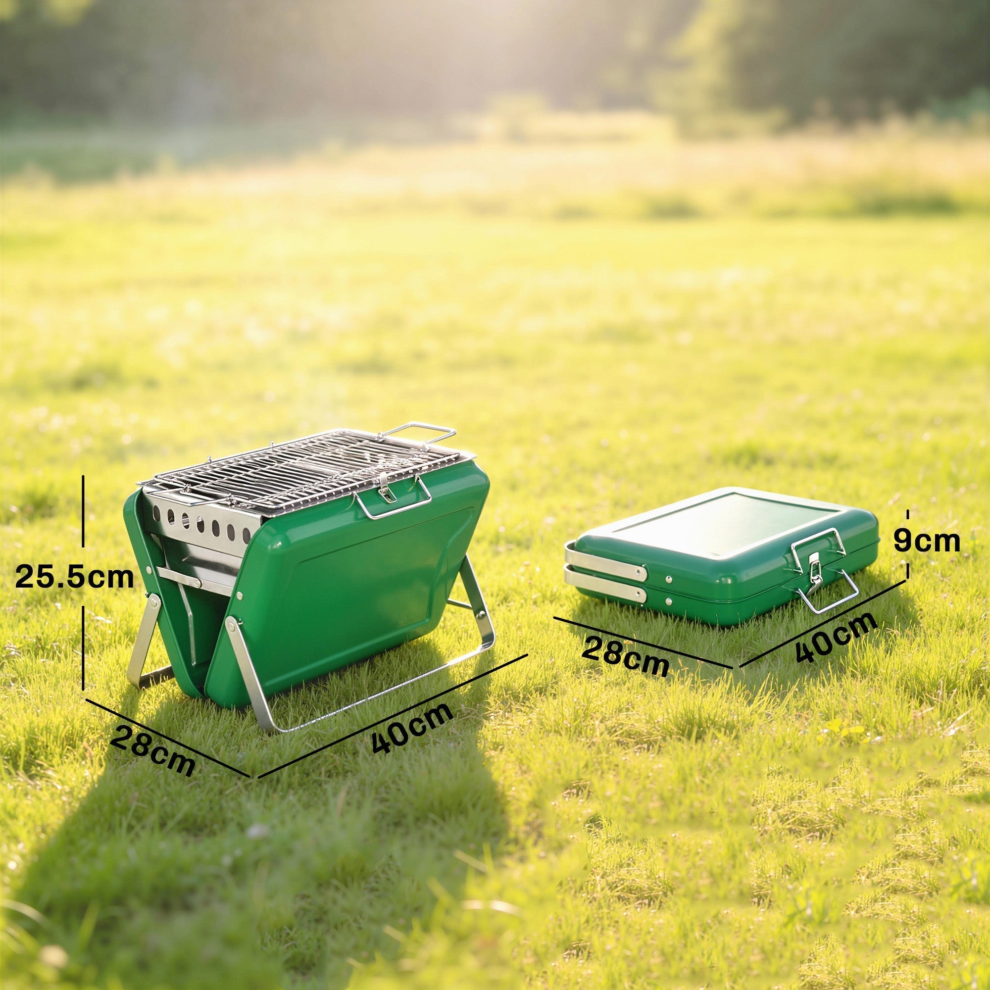 Outsunny Charcoal BBQ Grill Portable Stainless Steel Barbecue with Tilting Grate for Camping Picnic Garden Dark Green - SGP Garden Ltd