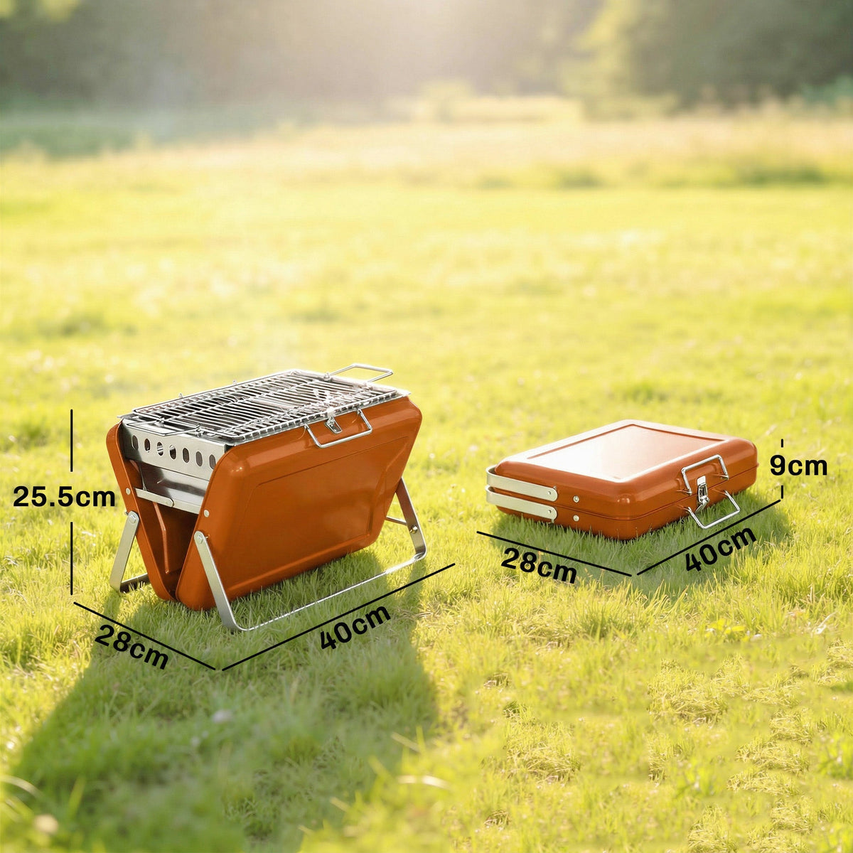 Outsunny Charcoal BBQ Grill Portable Stainless Steel Barbecue with Tilting Grate for Camping Picnic Garden Orange - SGP Garden Ltd