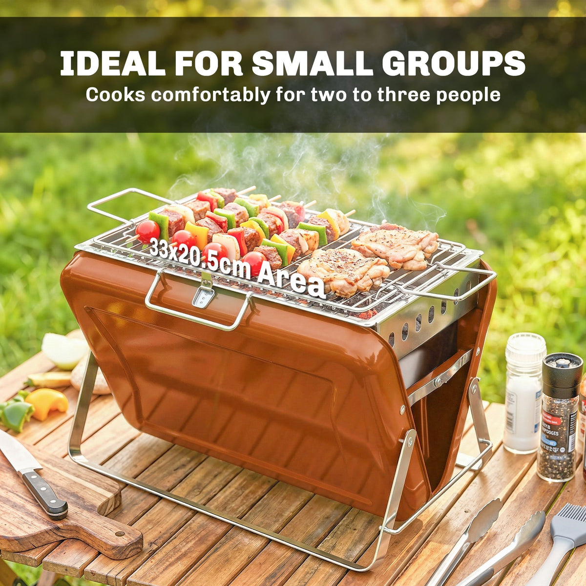 Outsunny Charcoal BBQ Grill Portable Stainless Steel Barbecue with Tilting Grate for Camping Picnic Garden Orange - SGP Garden Ltd