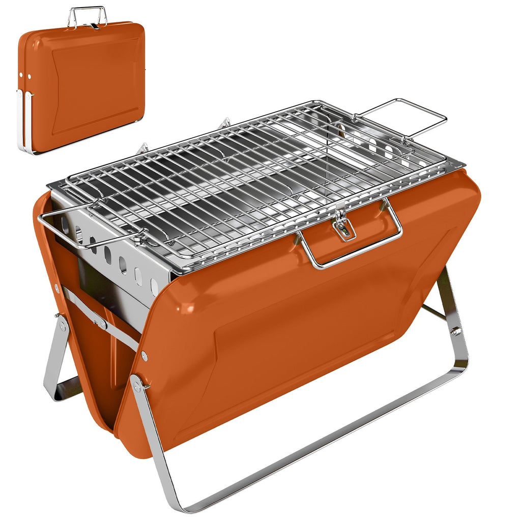 Outsunny Charcoal BBQ Grill Portable Stainless Steel Barbecue with Tilting Grate for Camping Picnic Garden Orange - SGP Garden Ltd
