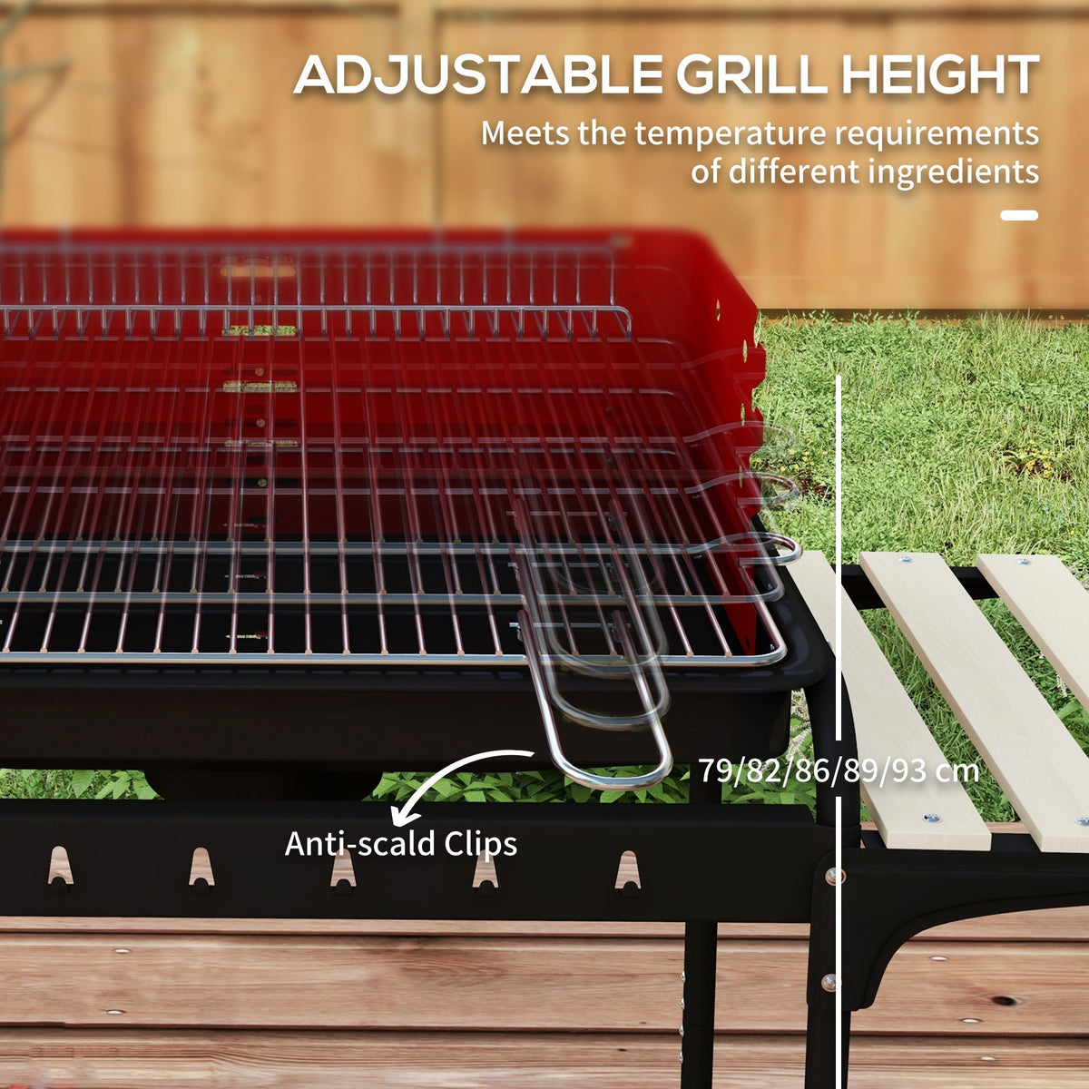 Outsunny Charcoal BBQ, with Five Position Grill Grate - Red - SGP Garden Ltd