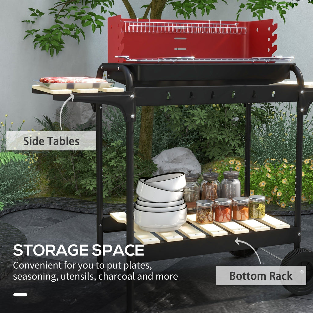 Outsunny Charcoal BBQ, with Five Position Grill Grate - Red - SGP Garden Ltd