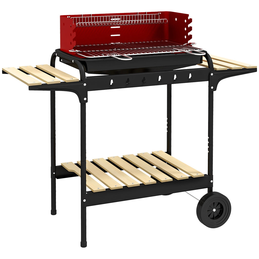 Outsunny Charcoal BBQ, with Five Position Grill Grate - Red - SGP Garden Ltd