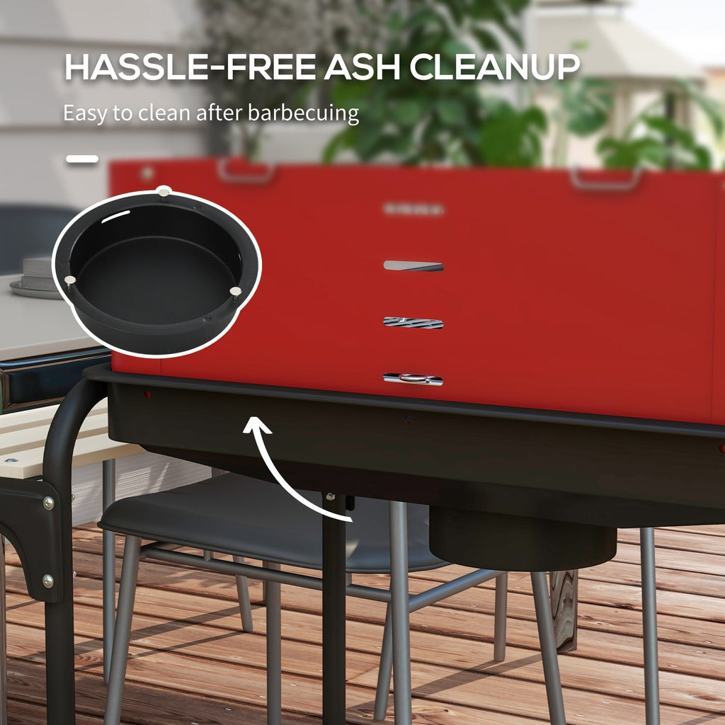 Outsunny Charcoal BBQ, with Five Position Grill Grate - Red - SGP Garden Ltd