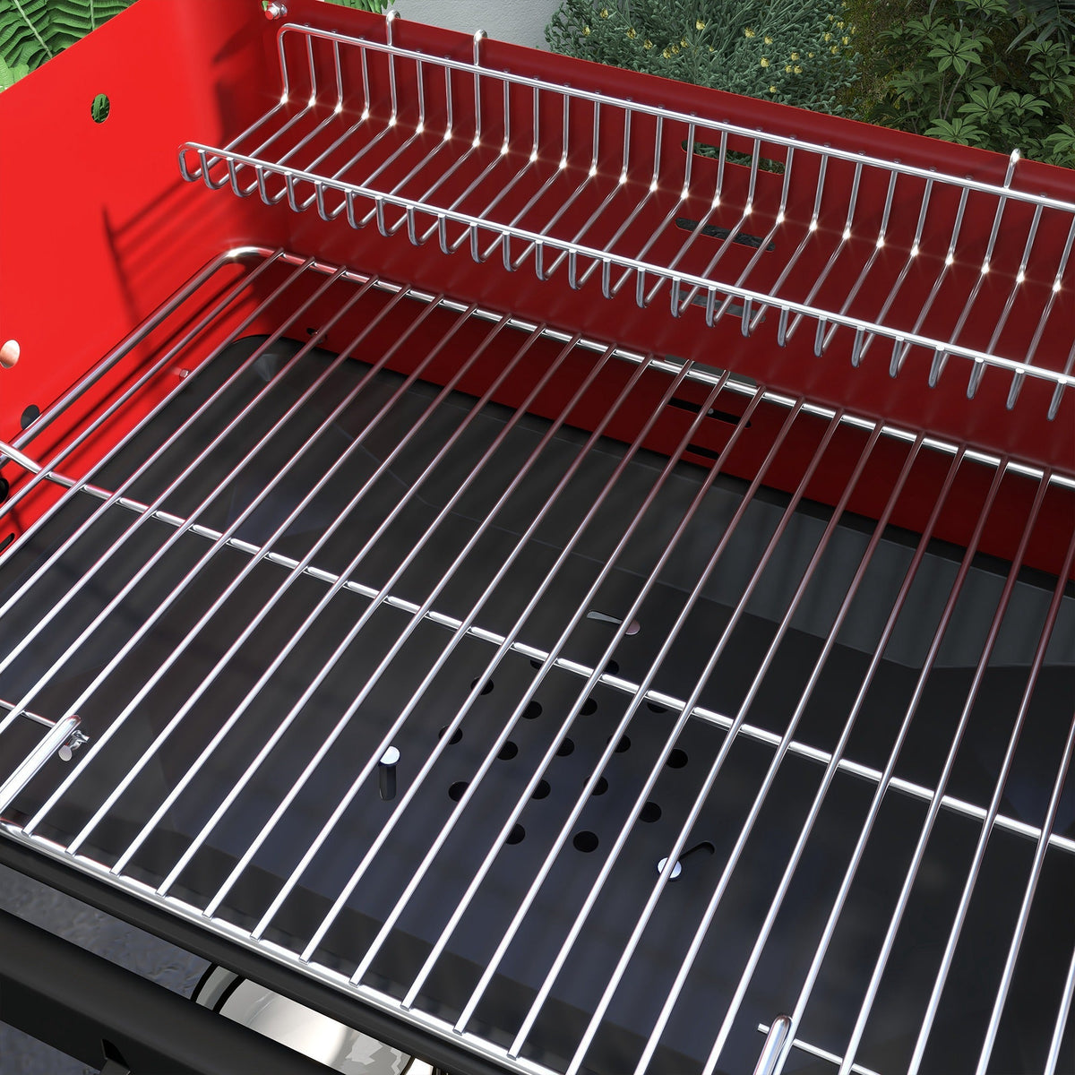 Outsunny Charcoal BBQ, with Five Position Grill Grate - Red - SGP Garden Ltd