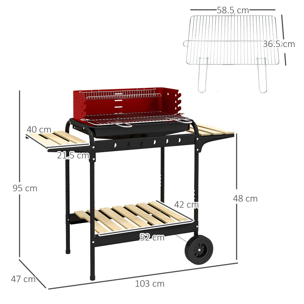 Outsunny Charcoal BBQ, with Five Position Grill Grate - Red - SGP Garden Ltd