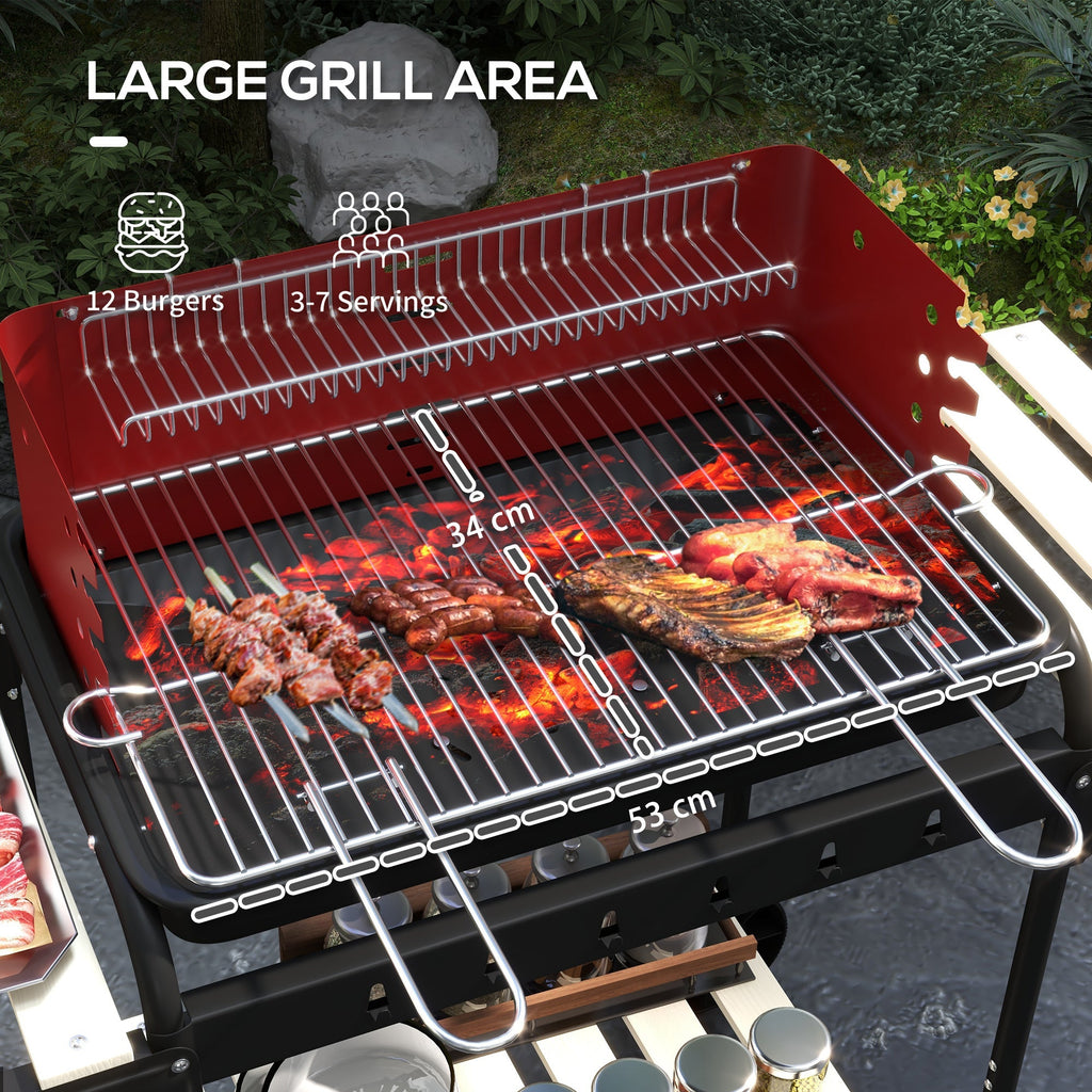 Outsunny Charcoal BBQ, with Five Position Grill Grate - Red - SGP Garden Ltd