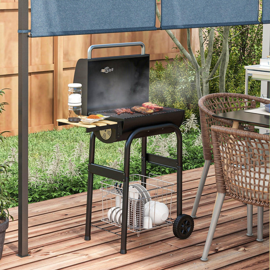 Outsunny Charcoal BBQ, with Thermometer, Shelves and Wheels - SGP Garden Ltd