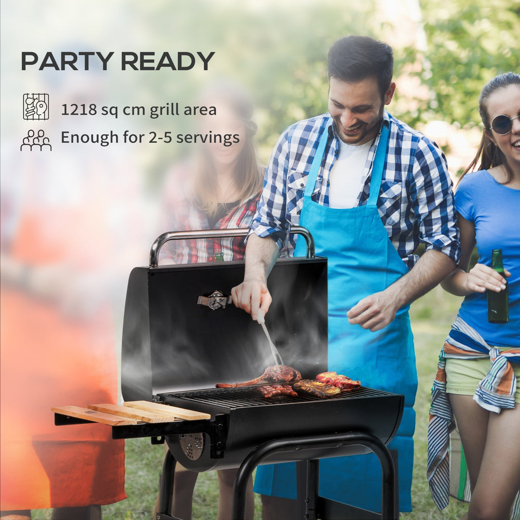 Outsunny Charcoal BBQ, with Thermometer, Shelves and Wheels - SGP Garden Ltd