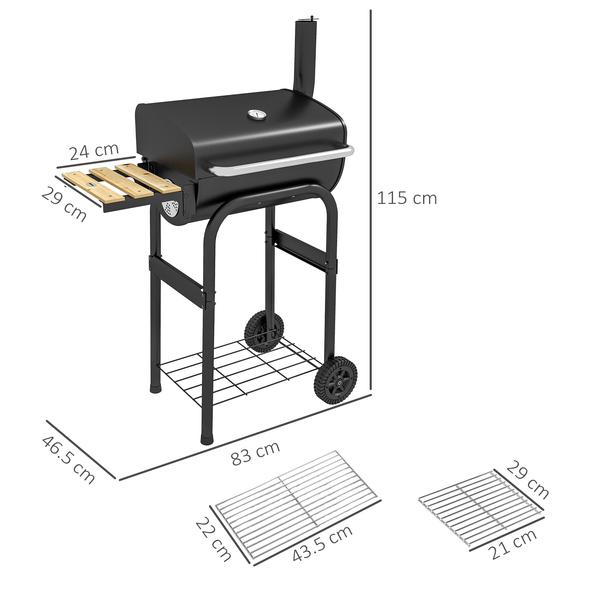 Outsunny Charcoal BBQ, with Thermometer, Shelves and Wheels - SGP Garden Ltd