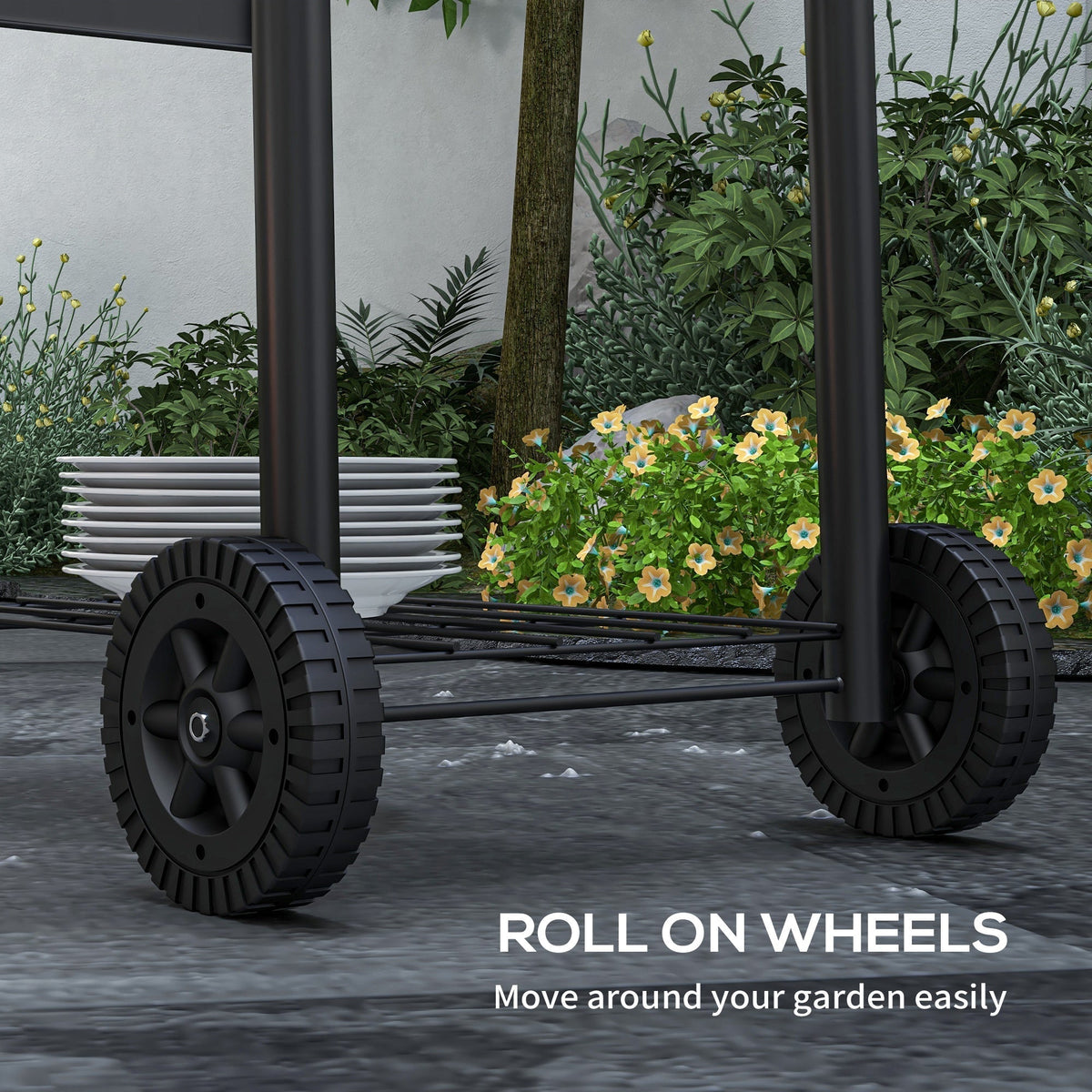 Outsunny Charcoal BBQ, with Thermometer, Shelves and Wheels - SGP Garden Ltd