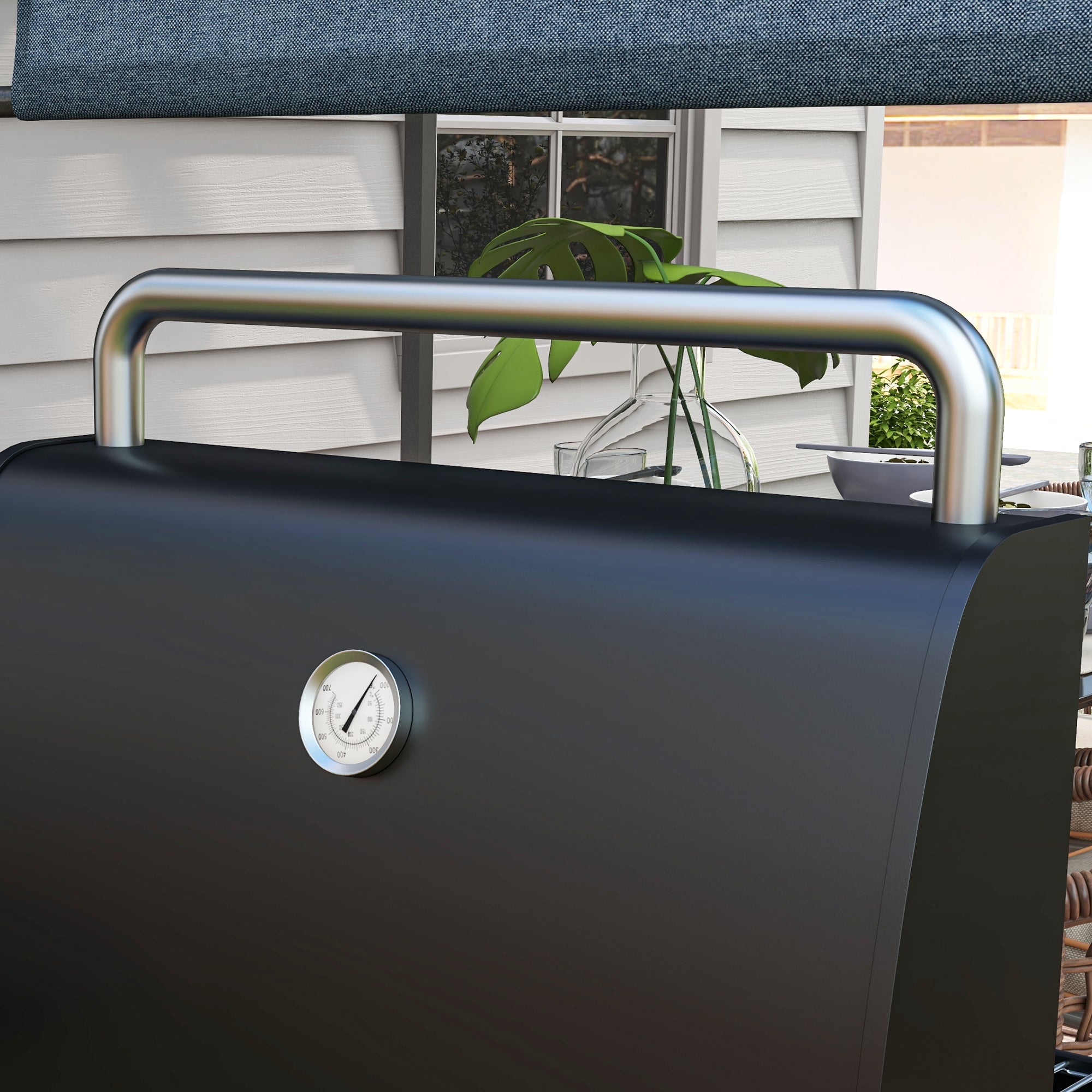 Outsunny Charcoal BBQ, with Thermometer, Shelves and Wheels - SGP Garden Ltd