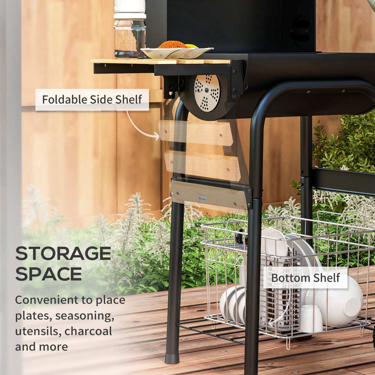 Outsunny Charcoal BBQ, with Thermometer, Shelves and Wheels - SGP Garden Ltd