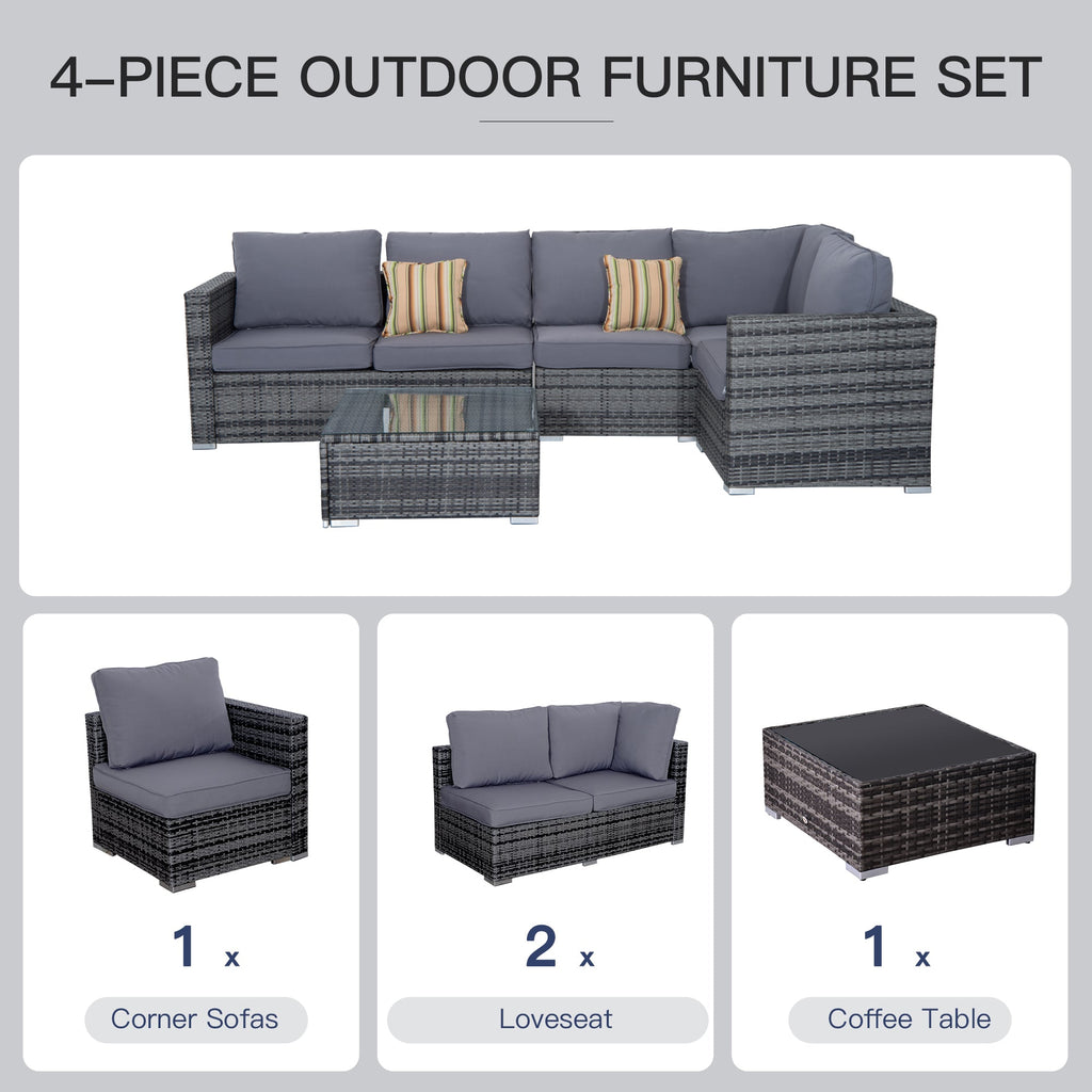 Outsunny Corner Rattan Garden Set - 4 PC Grey - For any Garden, Patio, or Conservatory - SGP Garden Ltd