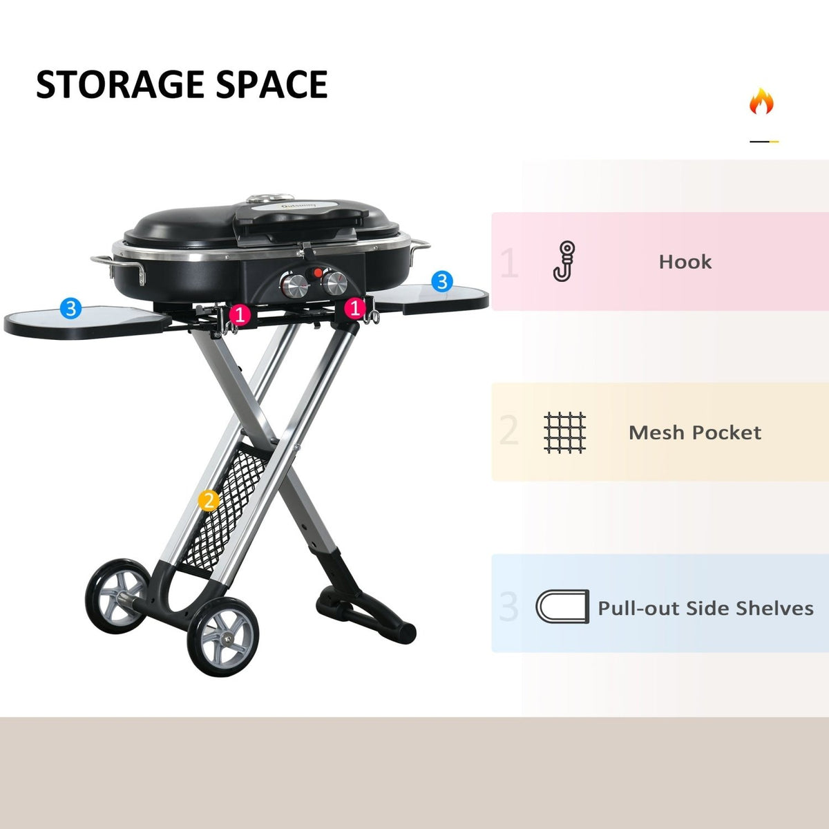 Outsunny Foldable Gas BBQ Grill 2 Burner Garden Barbecue Trolley w/ Lid Side Shelves Storage Pocket Piezo Ignition Thermometer, Aluminium Alloy - SGP Garden Ltd