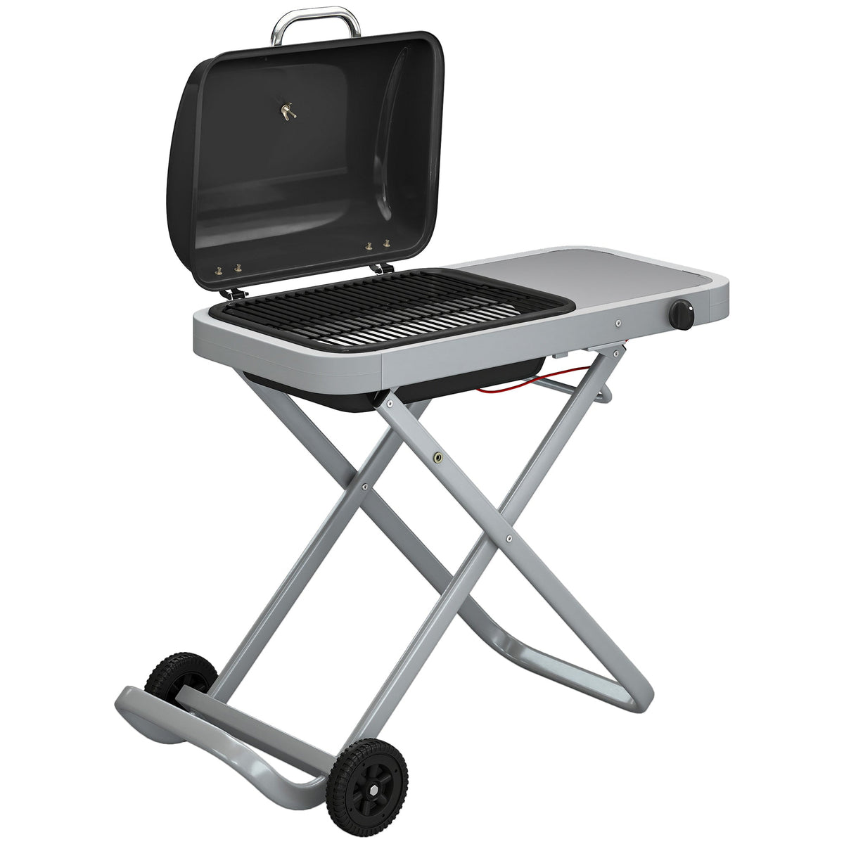 Outsunny Foldable Gas BBQ Grill with Side Table, Portable Gas Barbecue Grill with Thermometer, Grease Box, Wheels, 2.5 kW, Black - SGP Garden Ltd