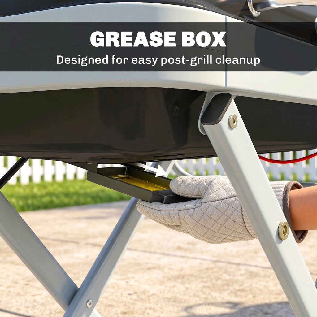 Outsunny Foldable Gas BBQ Grill with Side Table, Portable Gas Barbecue Grill with Thermometer, Grease Box, Wheels, 2.5 kW, Black - SGP Garden Ltd