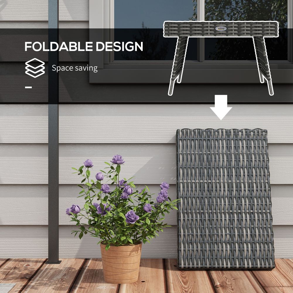 Outsunny Foldable Outdoor Coffee Table, Metal Frame Rattan Side Table, Grey - SGP Garden Ltd