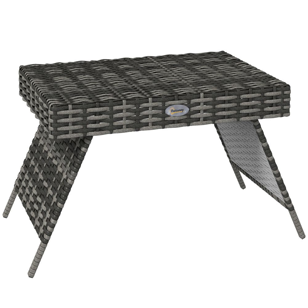 Outsunny Foldable Outdoor Coffee Table, Metal Frame Rattan Side Table, Grey - SGP Garden Ltd