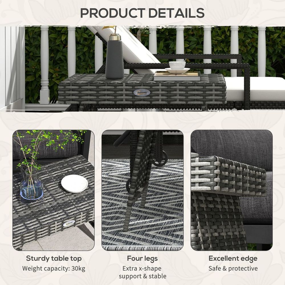 Outsunny Foldable Outdoor Coffee Table, Metal Frame Rattan Side Table, Grey - SGP Garden Ltd