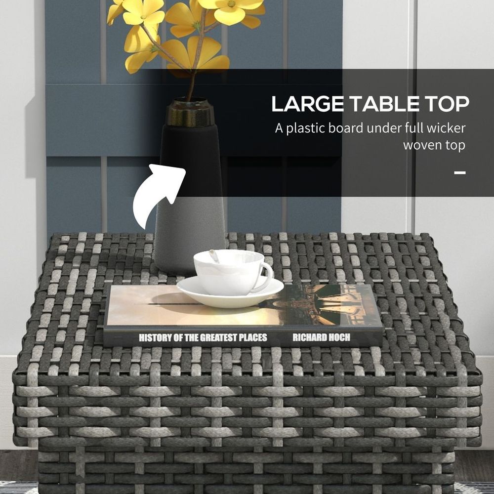 Outsunny Foldable Outdoor Coffee Table, Metal Frame Rattan Side Table, Grey - SGP Garden Ltd