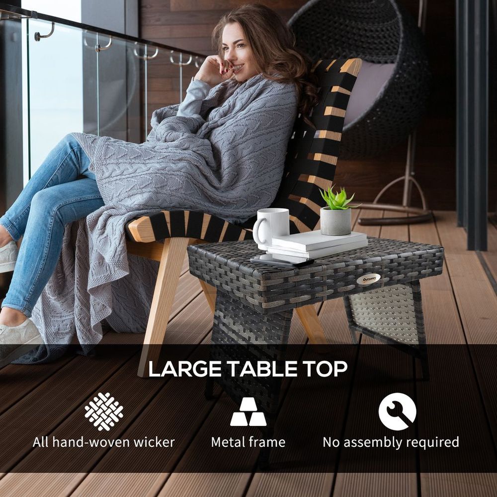 Outsunny Foldable Outdoor Coffee Table, Metal Frame Rattan Side Table, Grey - SGP Garden Ltd