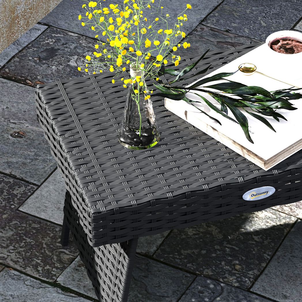 Outsunny Foldable Outdoor Coffee Table, Steel Frame Rattan Side Table - SGP Garden Ltd