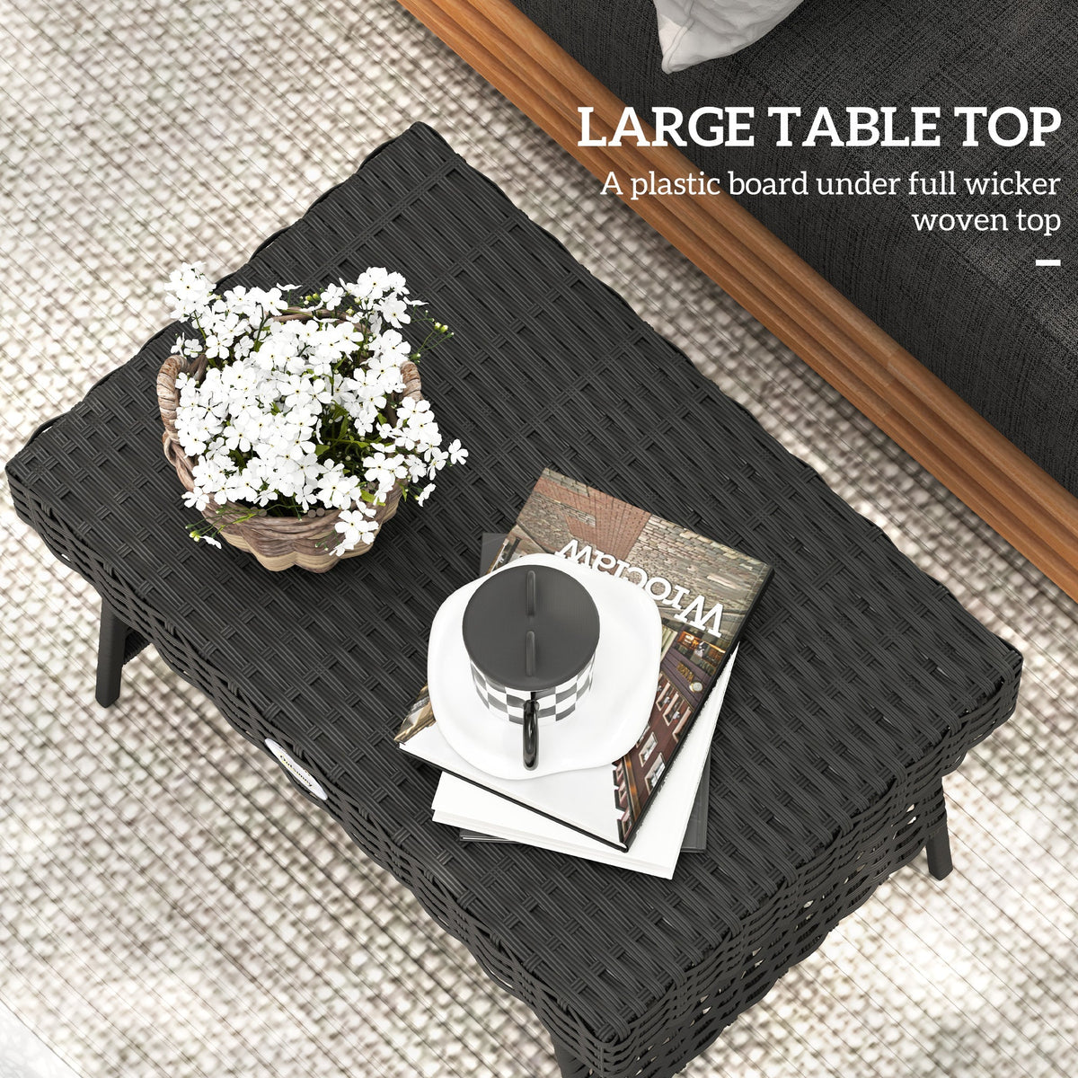 Outsunny Foldable Outdoor Coffee Table, Steel Frame Rattan Side Table - SGP Garden Ltd