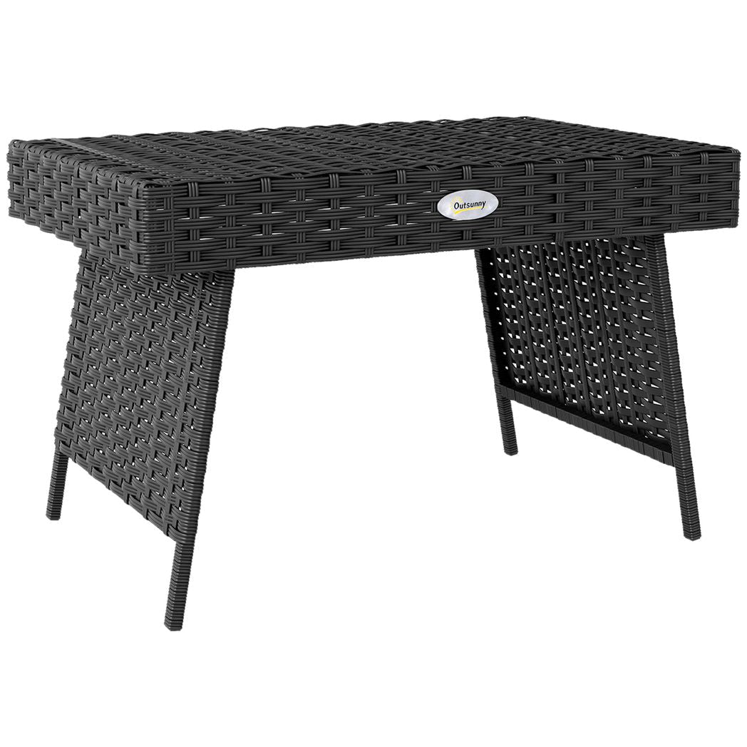 Outsunny Foldable Outdoor Coffee Table, Steel Frame Rattan Side Table - SGP Garden Ltd