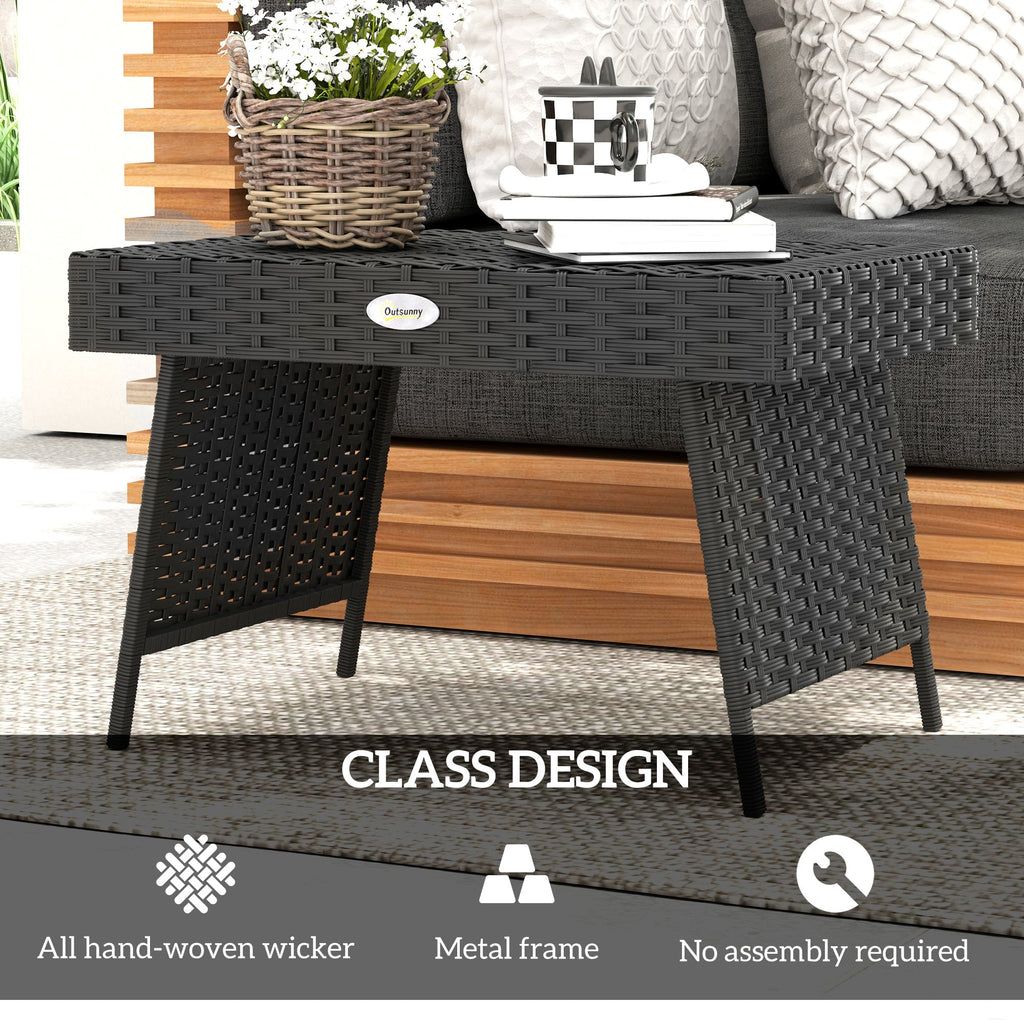 Outsunny Foldable Outdoor Coffee Table, Steel Frame Rattan Side Table - SGP Garden Ltd