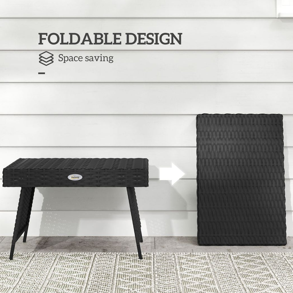 Outsunny Foldable Outdoor Coffee Table, Steel Frame Rattan Side Table - SGP Garden Ltd