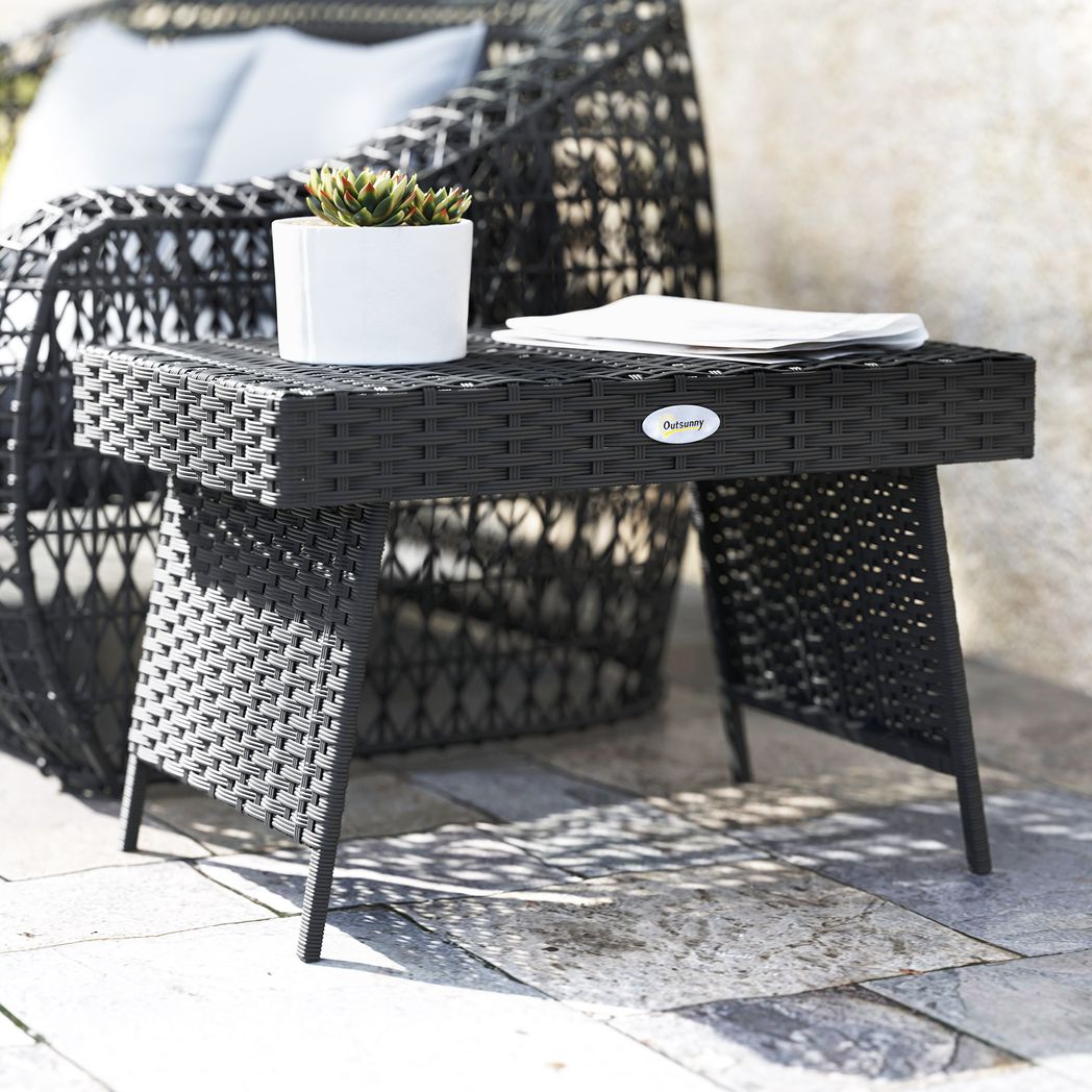 Outsunny Foldable Outdoor Coffee Table, Steel Frame Rattan Side Table - SGP Garden Ltd