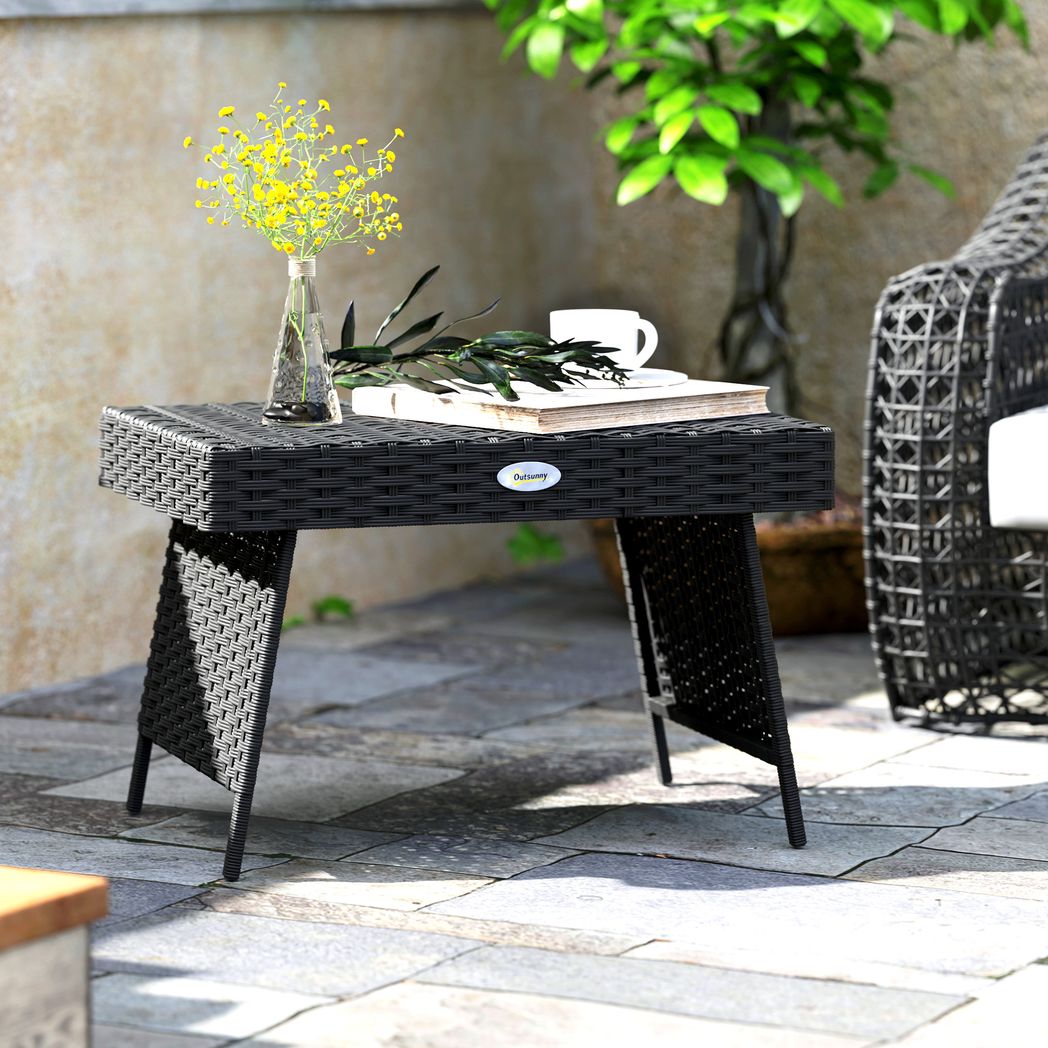 Outsunny Foldable Outdoor Coffee Table, Steel Frame Rattan Side Table - SGP Garden Ltd