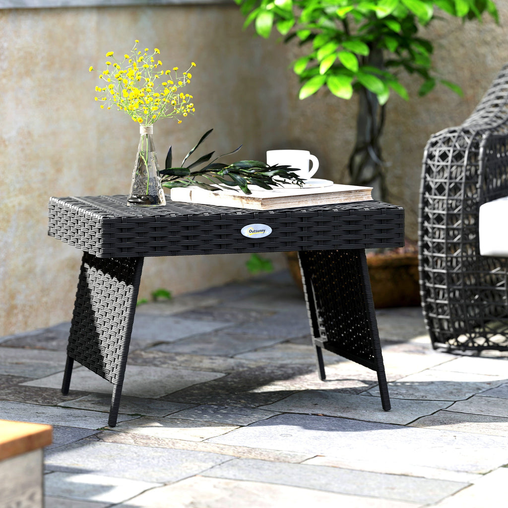 Outsunny Foldable Outdoor Coffee Table, Steel Frame Rattan Side Table - SGP Garden Ltd