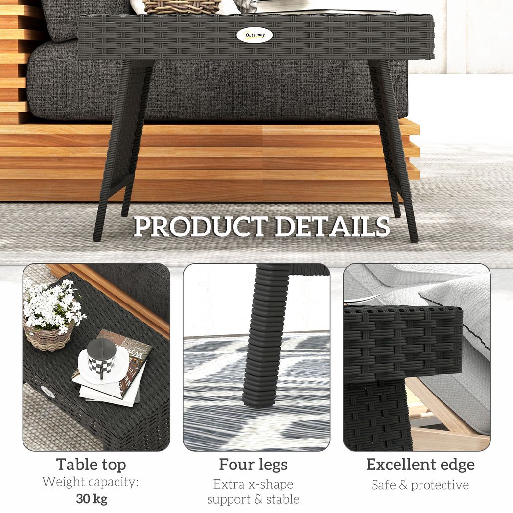 Outsunny Foldable Outdoor Coffee Table, Steel Frame Rattan Side Table - SGP Garden Ltd