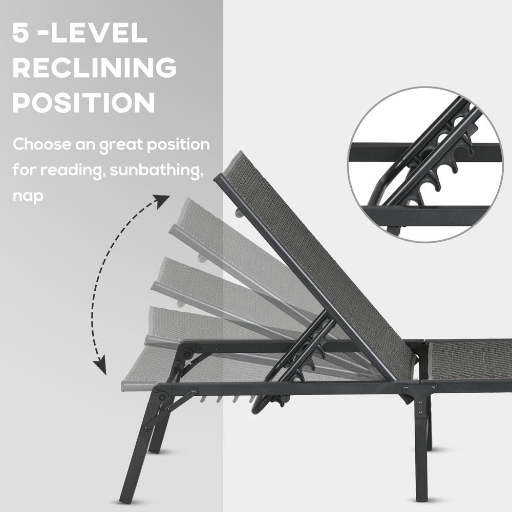 Outsunny Foldable PE Rattan Sun Lounger with 5-Level Adjustable Backrest - SGP Garden Ltd