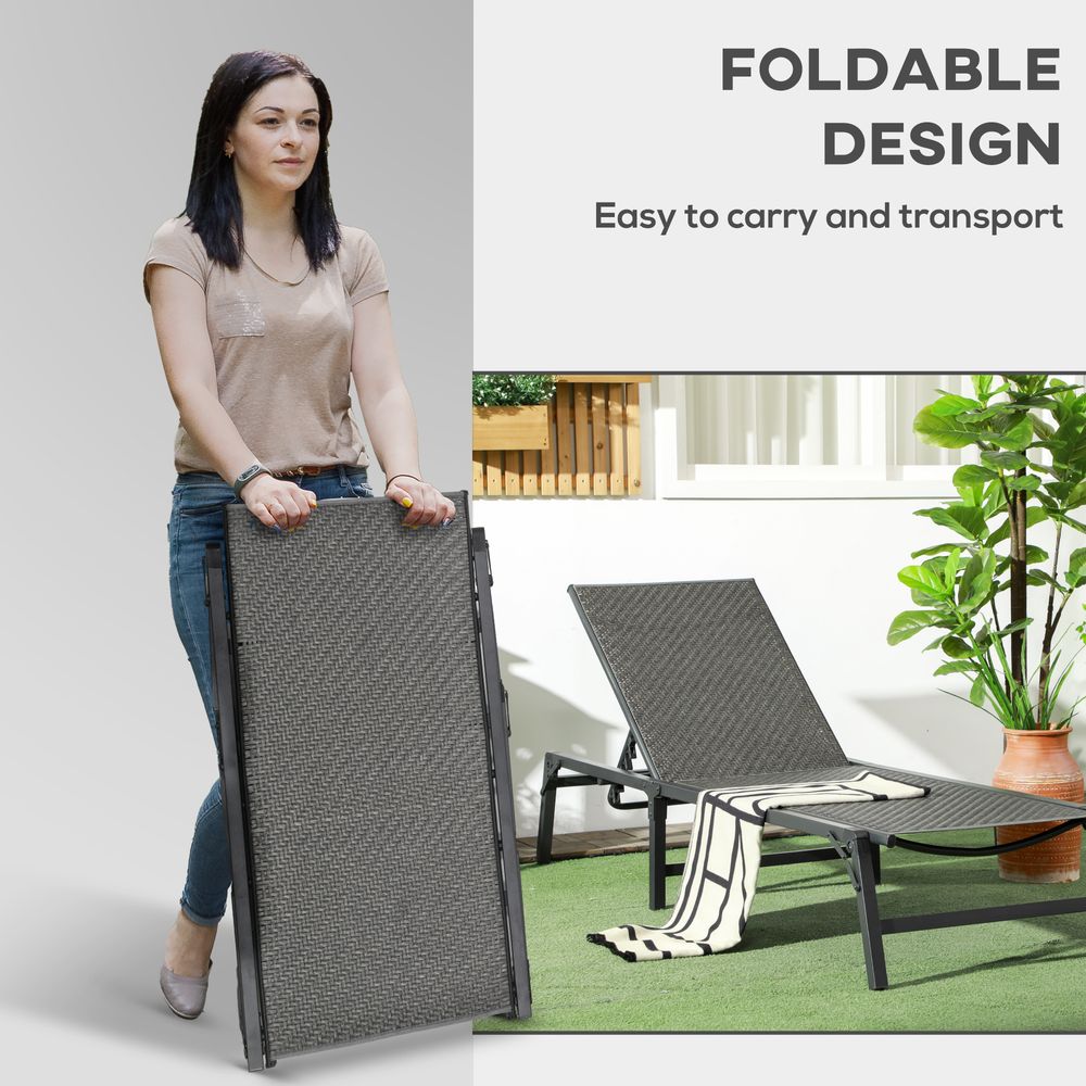 Outsunny Foldable PE Rattan Sun Lounger with 5-Level Adjustable Backrest - SGP Garden Ltd
