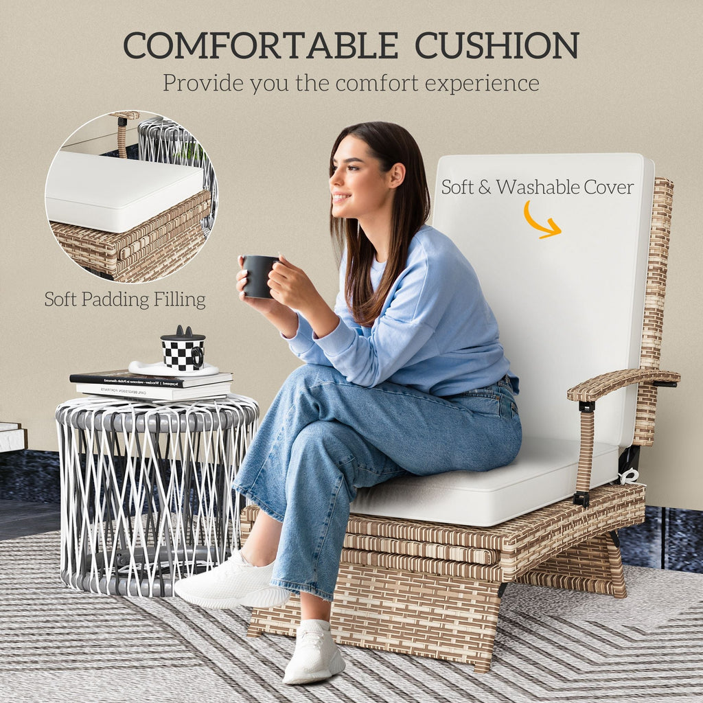 Outsunny Foldable Rattan Garden Recliner Chair w/ Cushion, Footrest - SGP Garden Ltd