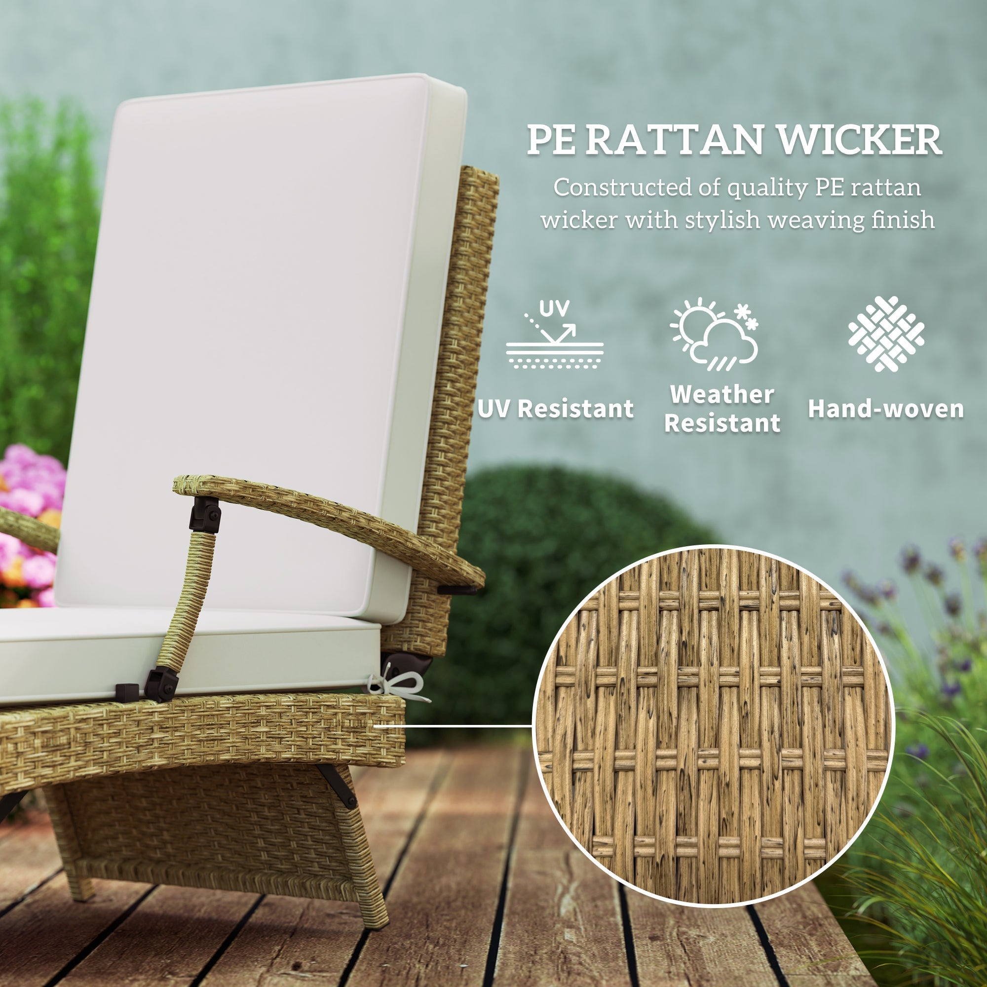 Outsunny Foldable Rattan Garden Recliner Chair w/ Cushion, Footrest - SGP Garden Ltd