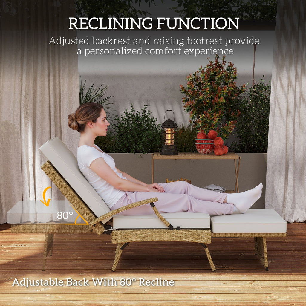 Outsunny Foldable Rattan Garden Recliner Chair w/ Cushion, Footrest - SGP Garden Ltd