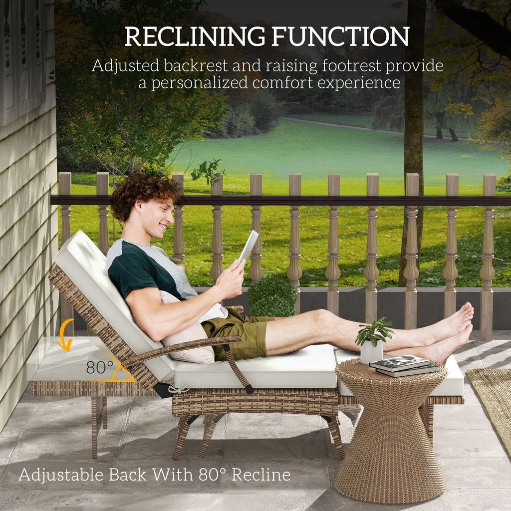 Outsunny Foldable Rattan Garden Recliner Chair w/ Cushion, Footrest - SGP Garden Ltd
